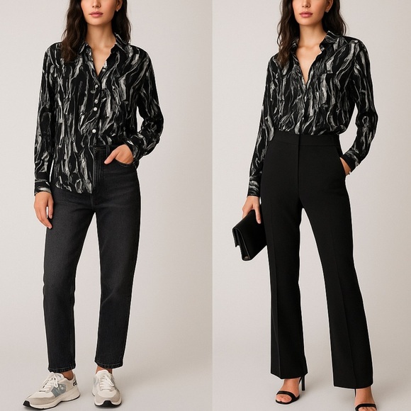 Zara Abstract Marble Print Button-Up Shirt Black White Size Small - Picture 1 of 4